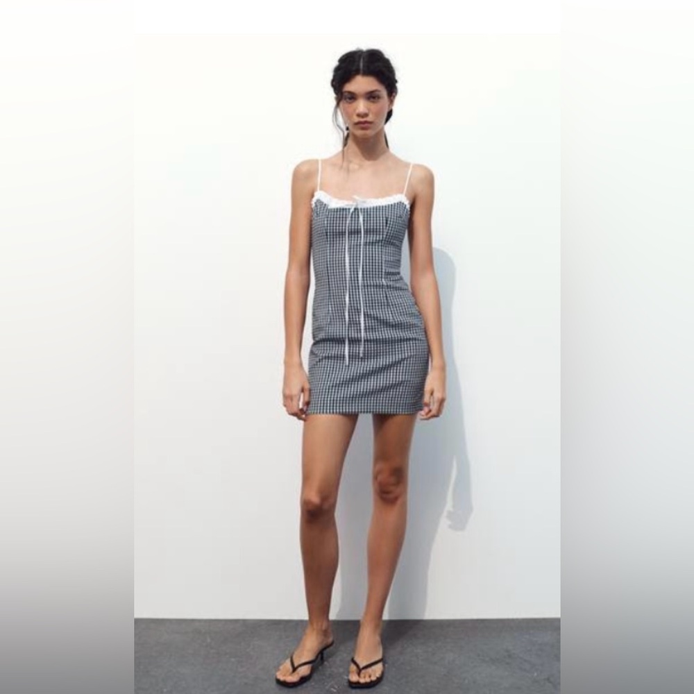 NWT Zara Navy and White Checkered Mini Dress